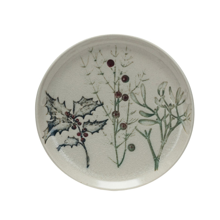 Stoneware Appetizer Plate w/ Seasonal Botanicals