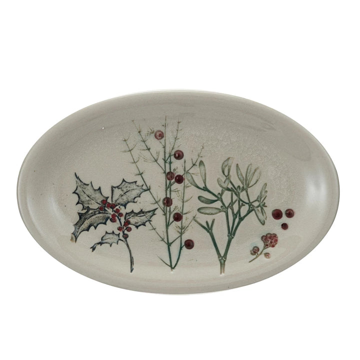 Stoneware Platter w/ Seasonal Botanicals