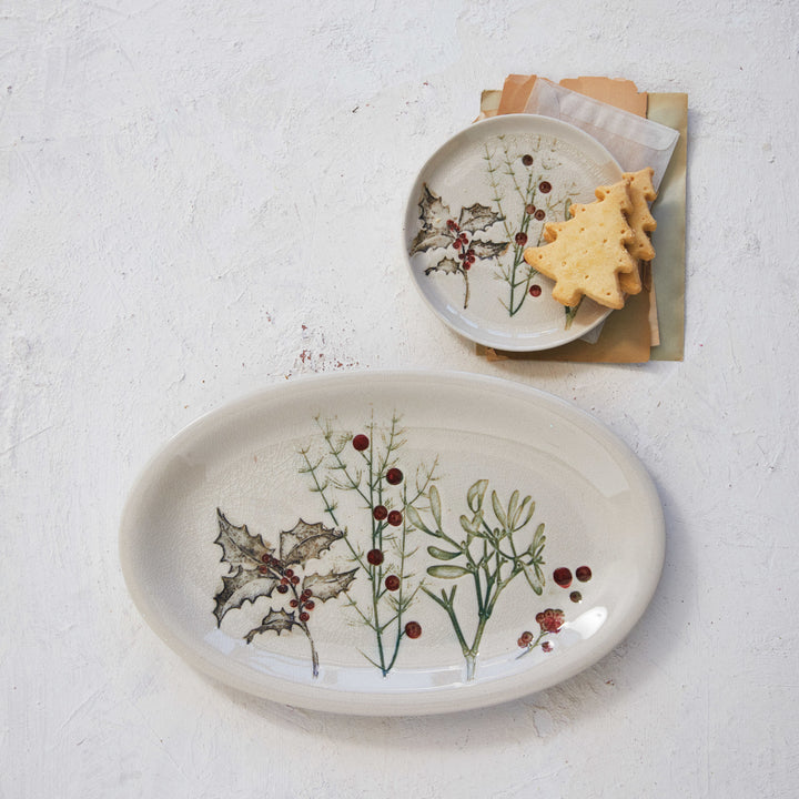 Stoneware Appetizer Plate w/ Seasonal Botanicals