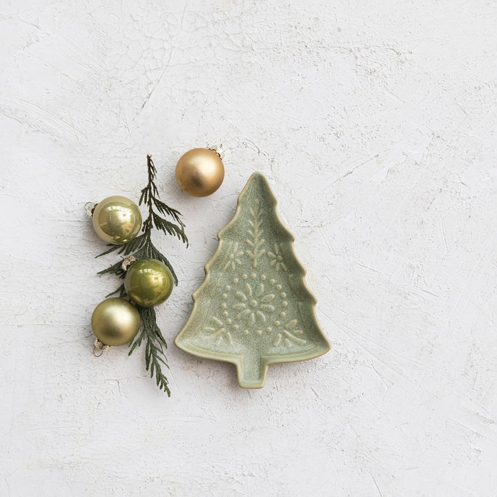 Stoneware Green Tree Plate