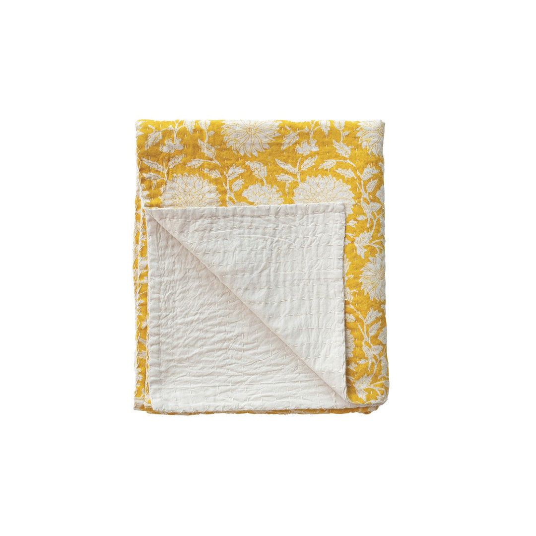 Yellow Block Printed Throw - Merry PigletsCreative Co - Op