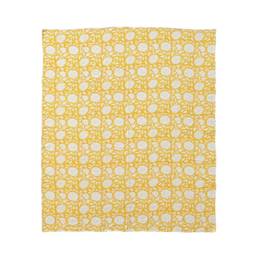 Yellow Block Printed Throw - Merry PigletsCreative Co - Op