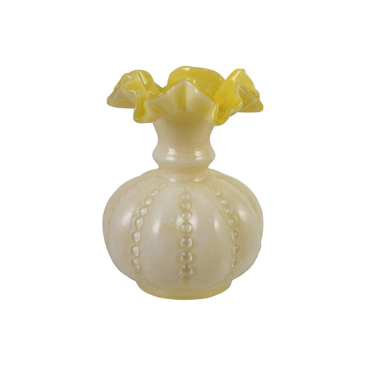 Yellow + White Ruffled Glass Vase - Merry PigletsCreative Co-Op