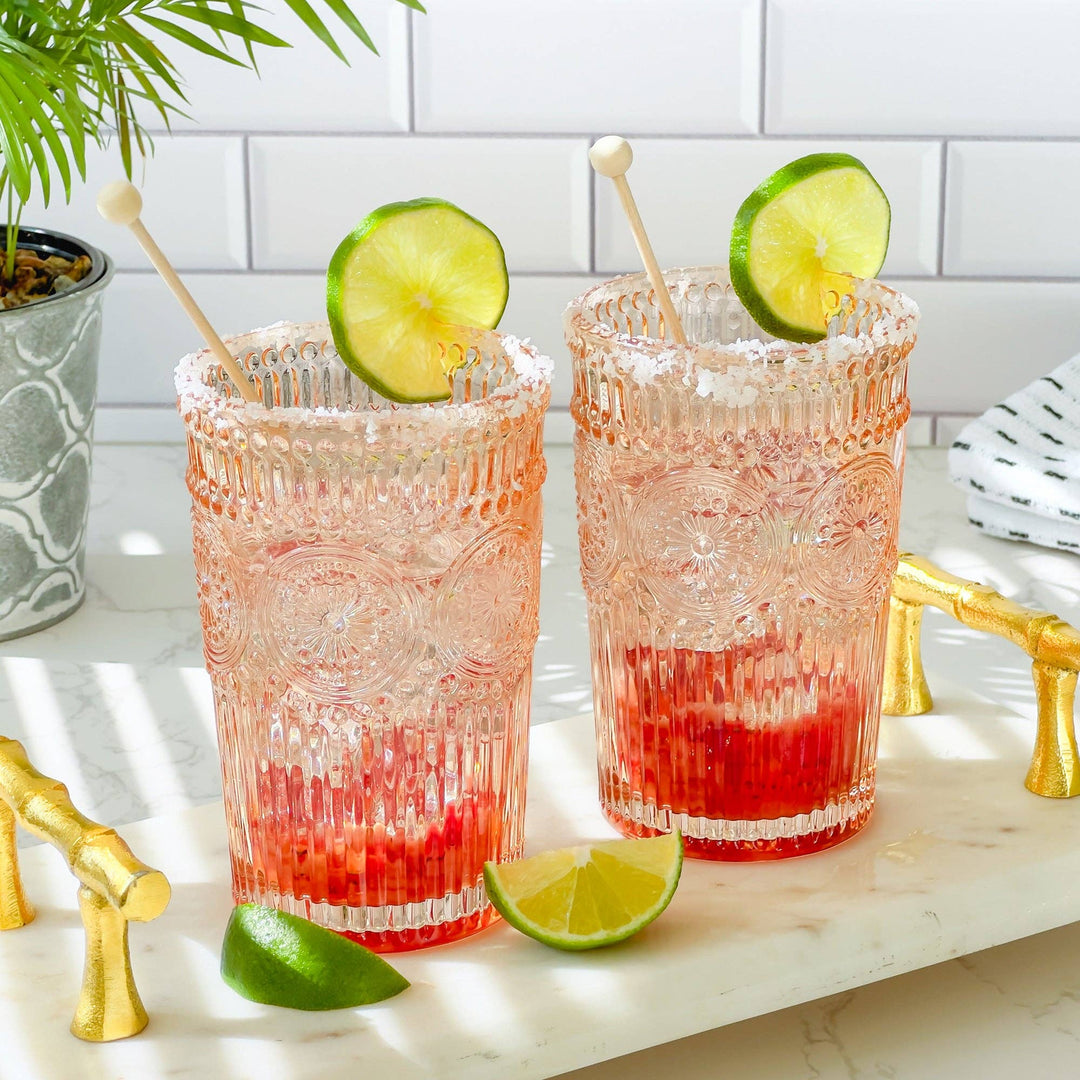 Textured Rose Drinking Glass - Merry Piglets