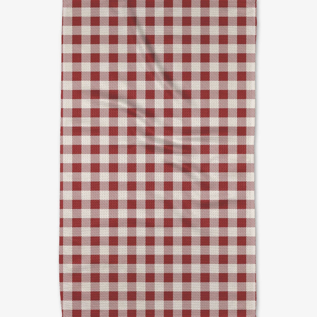 Christmas Gingham Red Tea Towel - Merry Piglets