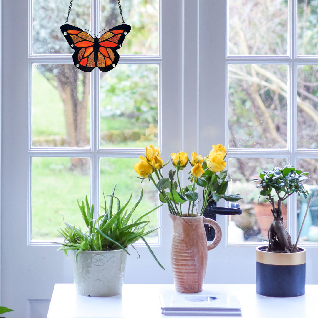 Orange & Black Butterfly Stained Glass - Merry Piglets