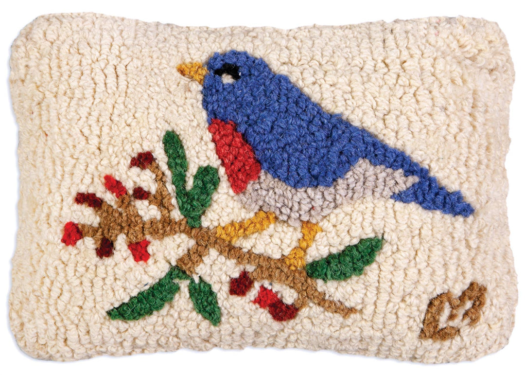 Bluebird and Berries Wool Pillow - Merry Piglets