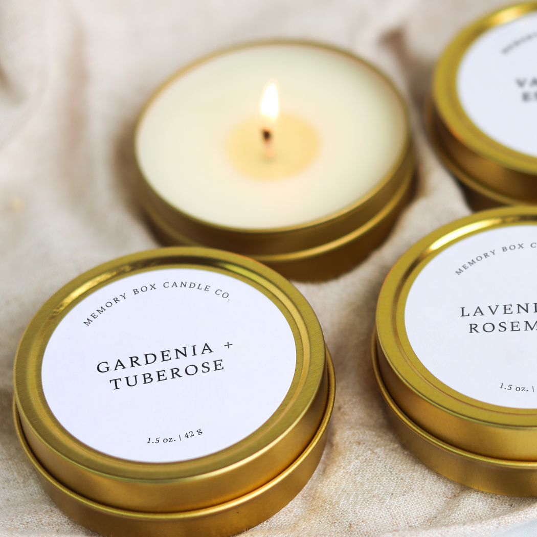 Gardenia + Tuberose - Mini Tin Soy Candle - Merry Piglets