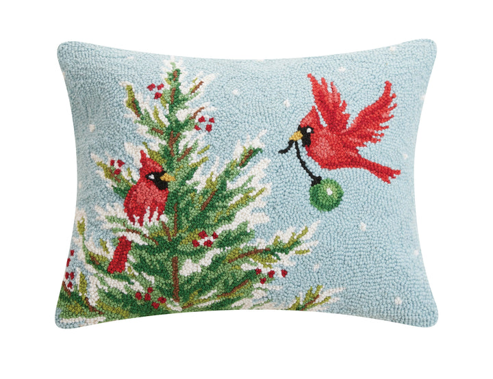 Cardinals Tree & Ornament Wool Pillow - Merry Piglets