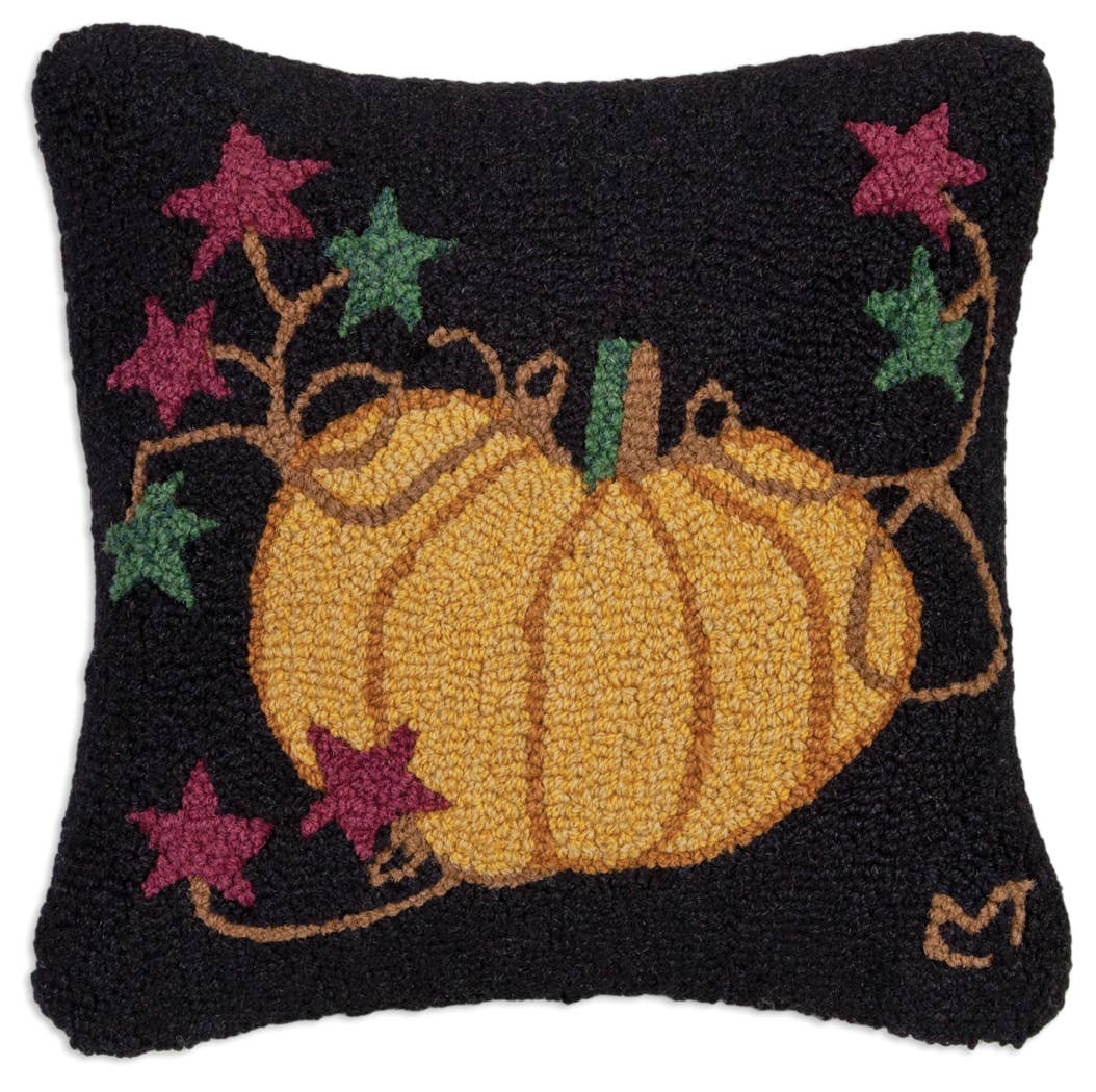 Pumpkin on Black Wool Pillow - Merry Piglets