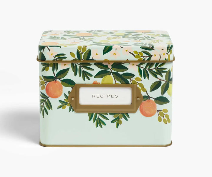 Citrus Floral Tin Recipe Box - Merry Piglets
