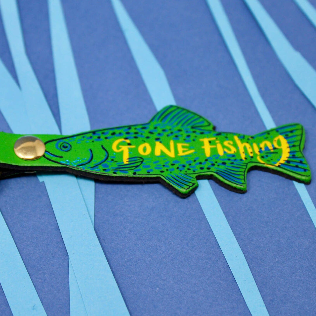 Gone Fishing Leather Key Fob - Merry Piglets