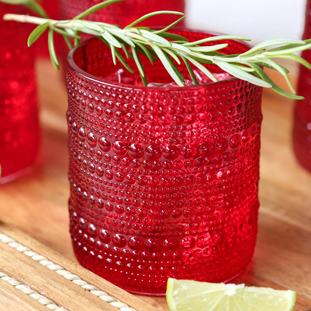 Beaded Ruby Drinking Glass - Merry PigletsKate Aspen