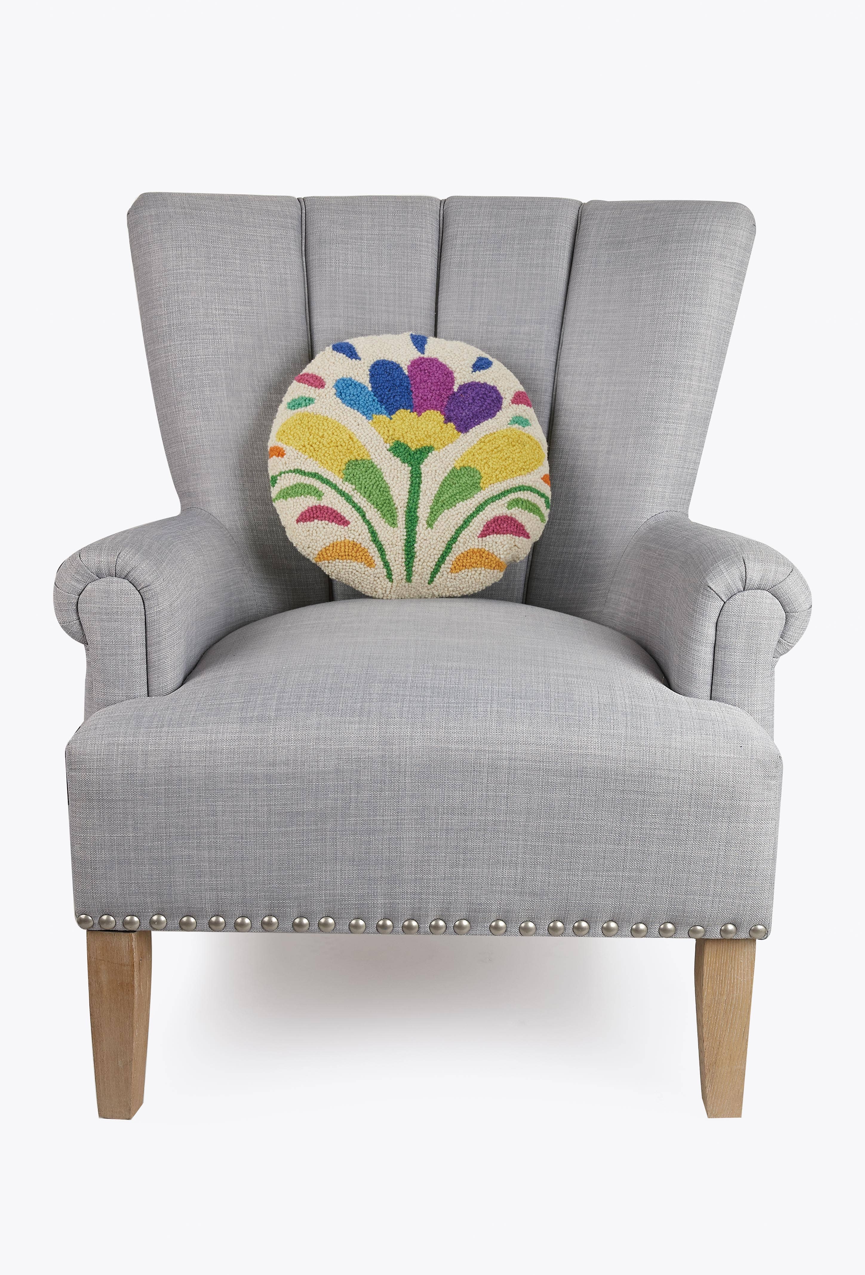 Flower Round Wool Pillow - Thumbnail 2