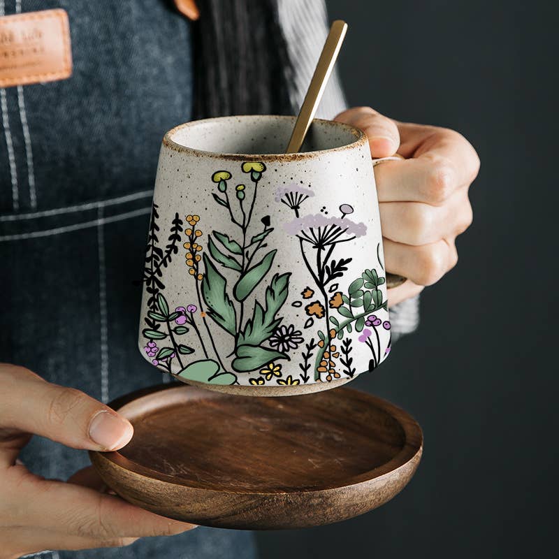 Floral Harmony Stoneware Mug - Merry Piglets