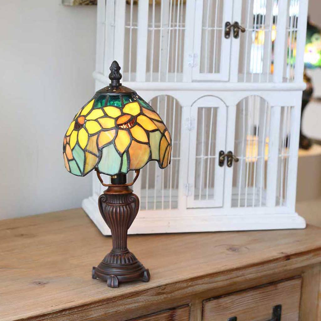 Stained Glass Sunflower Accent Lamp - Merry Piglets