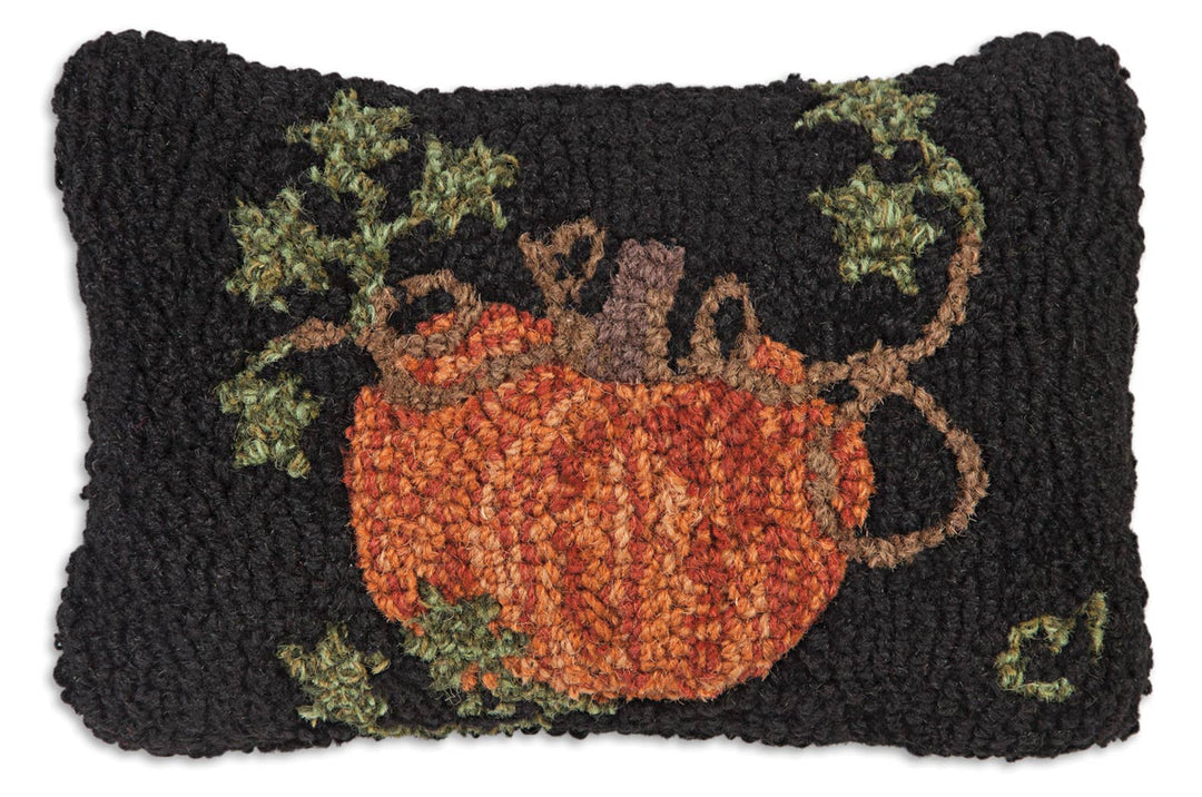 Cinderella Pumpkin on Black Wool Pillow - Merry PigletsChandler 4 Corners
