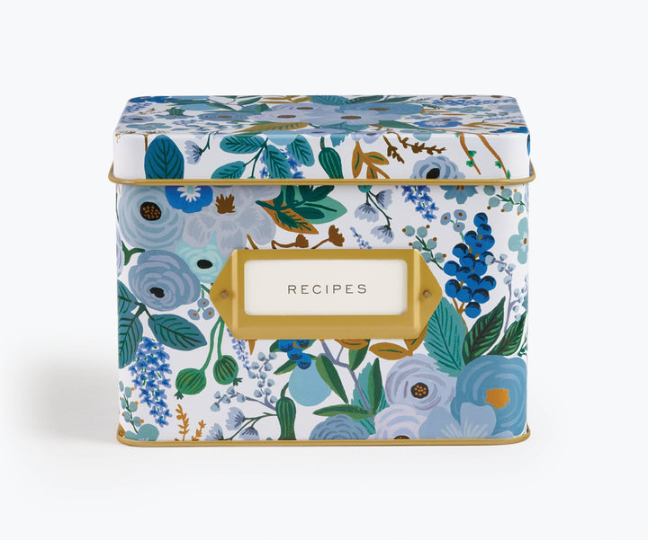 Garden Party Blue Tin Recipe Box - Merry Piglets