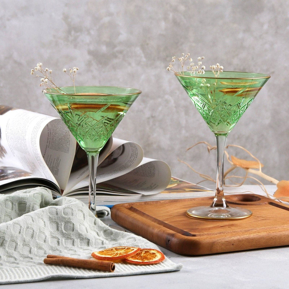 Art Deco Green Martini Glass - Merry Piglets