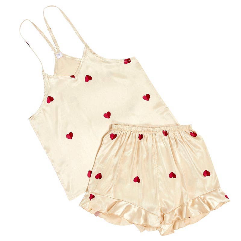 Hearts Cami + Ruffled Shorts PJ set - Medium - Merry PigletsBella Sleep + Spa